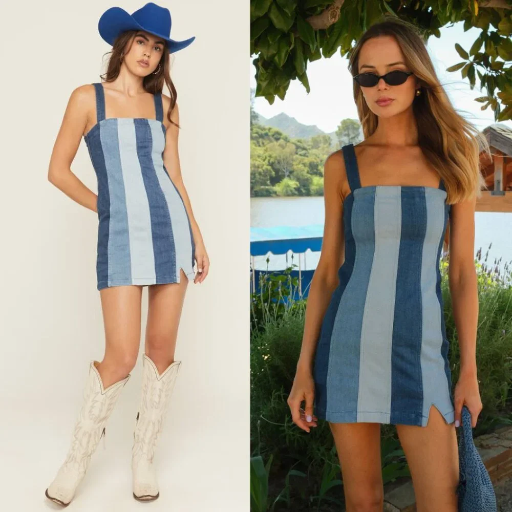 Show Me Your Mumu Women's Coronado Sleeveless Corset Denim Mini Dress - Picture 1 of 5